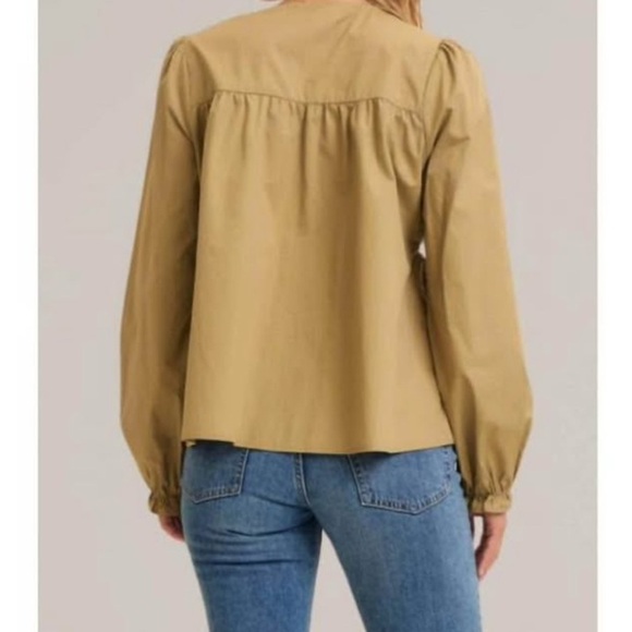 New with tags In February Chic Beige Long Sleeve Blouse with Tie Accents - Picture 3 of 3